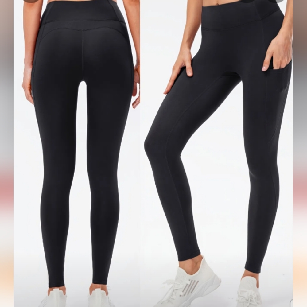 #0002 Fleece Thermal Stretchy Yoga Leggings, High-waisted Workout Yoga Pants